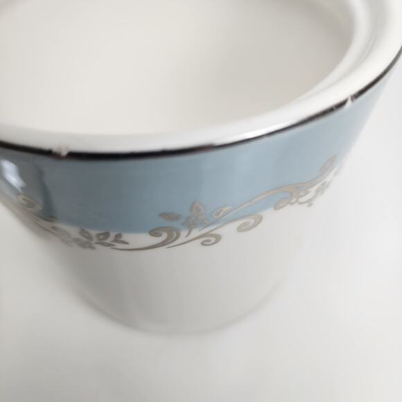 Martha Stewart Everyday Ceramic Porcelain Silver Trim on Elegant Covered Jar - Picture 4 of 5